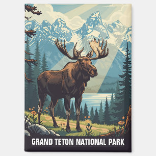 Vintage Moose at Grand Teton National Park Magnet