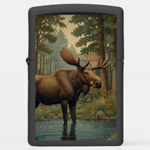 Vintage moose boho woodland forest greenery zippo lighter