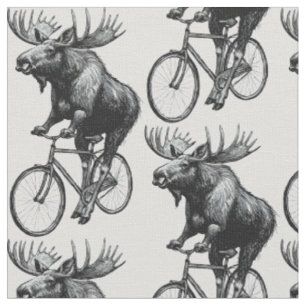 Vintage Moose Cyclist - Rustic Animal Humor Fabric