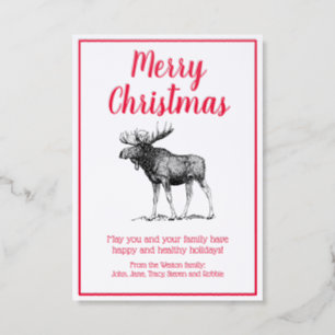 Vintage Moose Drawing Merry Christmas Letterpress Photo Cards