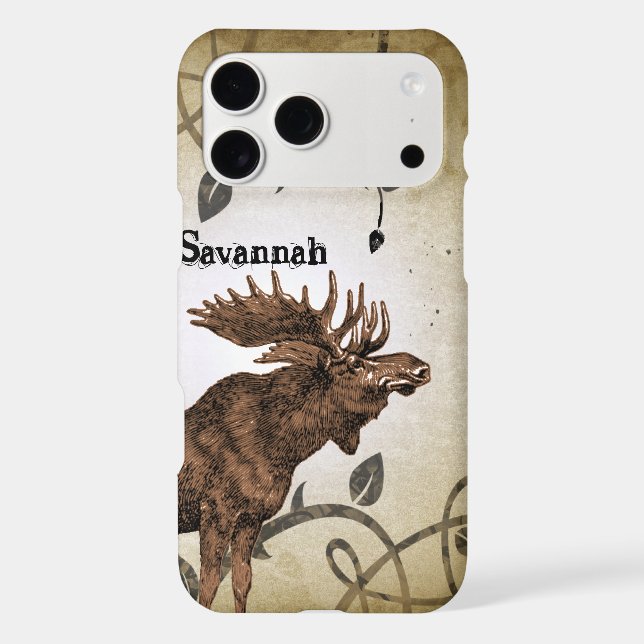 Vintage Moose Faded Damask Burnt Vines iPhone Case (Back)