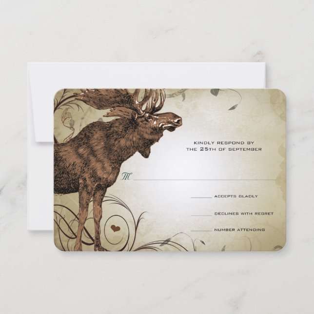 Vintage Moose Forest Lodge Ranch Wedding RSVP (Front)
