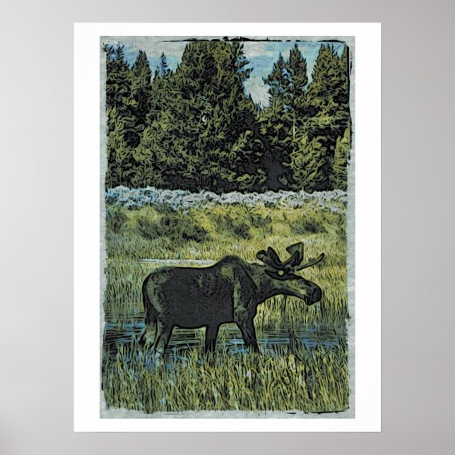 Vintage Moose Photo Poster (Front)