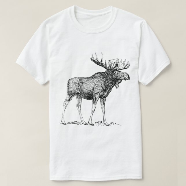 Vintage Moose Wildlife Engraving Art T-Shirt (Design Front)