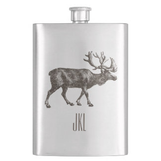 Vintage Moose with Monogram Flask