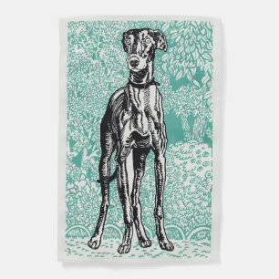 Vintage Moriz Jung Greyhound Art Teal Background Garden Flag