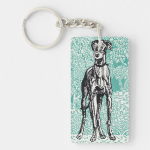 Vintage Moriz Jung Greyhound Art Teal Background Keychain