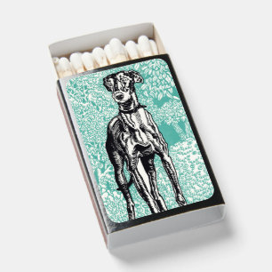 Vintage Moriz Jung Greyhound Art Teal Background Matchboxes