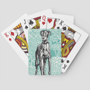 Vintage Moriz Jung Greyhound Art Teal Background Poker Cards