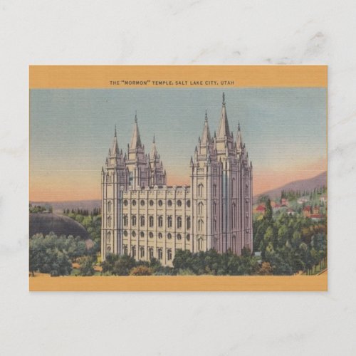 Vintage Mormon Temple Salt Lake City Utah Postcard
