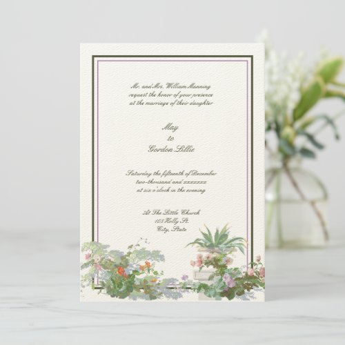 Vintage Morning Glories and Roses Floral Wedding Invitation