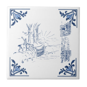 Vintage Morning Send Off Delft Blue and White Ceramic Tile