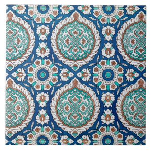 Vintage Moroccan Teal & Blue Floral Pattern Ceramic Tile