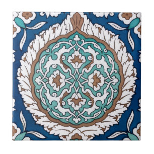 Vintage Moroccan Teal & Blue Floral Pattern Ceramic Tile