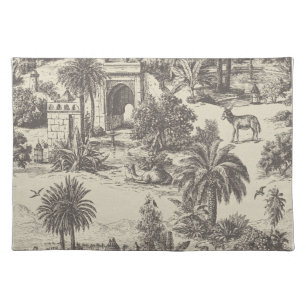 Vintage Moroccan Toile Camel Oasis Palm Tree Cloth Placemat