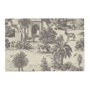 Vintage Moroccan Toile Camel Oasis Palm Tree Placemat