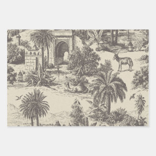 Vintage Moroccan Toile Camel Oasis Palm Tree Wrapping Paper Sheets