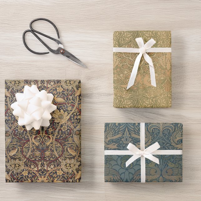 Vintage Morris Brown Birds Dove Peacock and Dragon Wrapping Paper Sheets (Creator Uploaded)