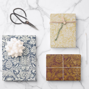 Vintage Morris Floral Sunflower Grapes Blue Yellow Wrapping Paper Sheets