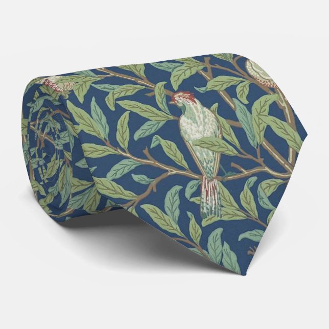 Vintage Morris Pattern Bird and Pomegranate Blue Neck Tie (Rolled)