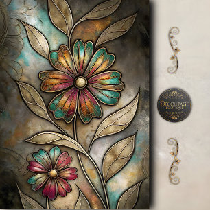 Vintage Mosaic Floral Decoupage Tissue Paper