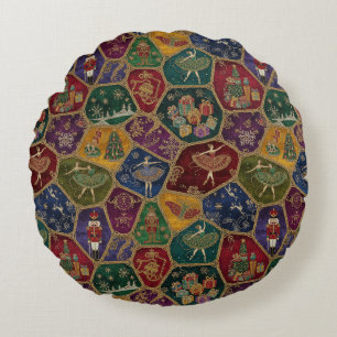 Vintage Mosaic Nutcracker Ballet Festive Custom Round Pillow