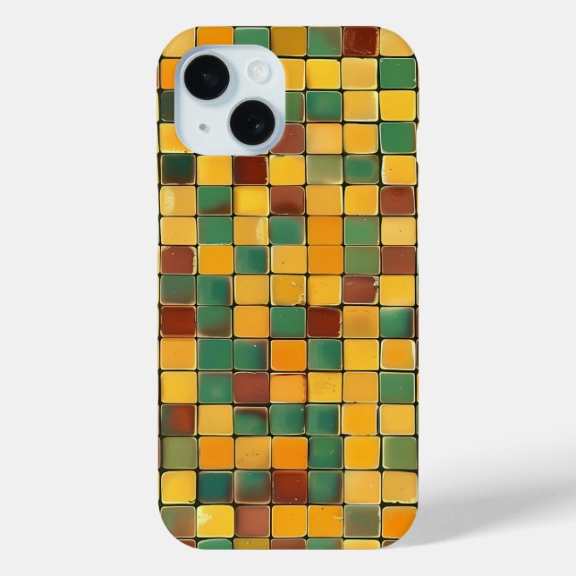 Vintage Mosaic Squares Phone Case in Earthy Tones (Back)