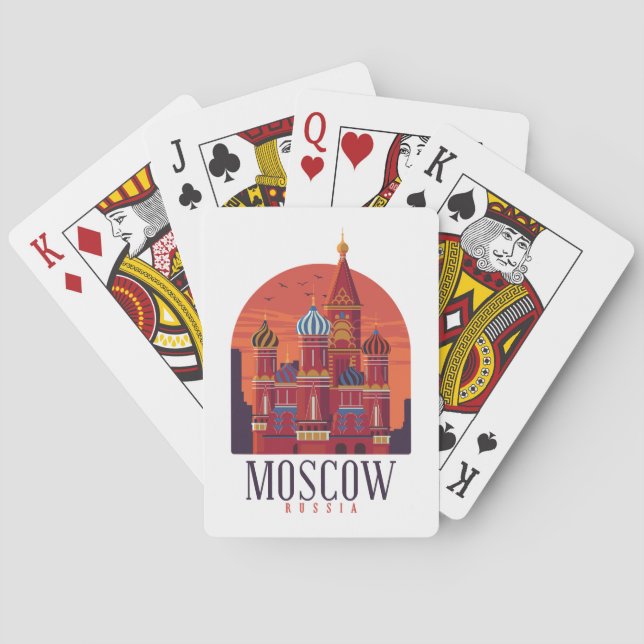 Vintage Moscow Russia Kremlin Skyline Poker Cards (Back)