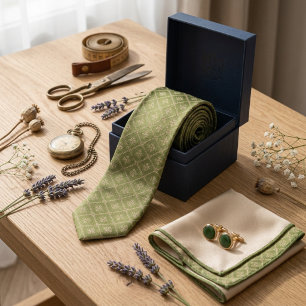 Vintage Moss Green and Champagne Heritage Jacquard Neck Tie