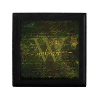 Vintage Moss Green Gold Grunge Script Monogrammed