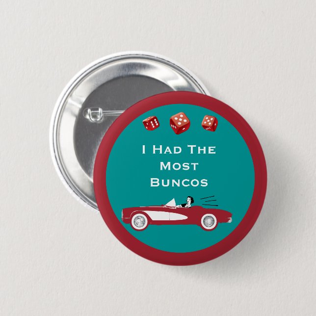 Vintage Most Buncos Red Convertible Dice Bunco Button (Front & Back)