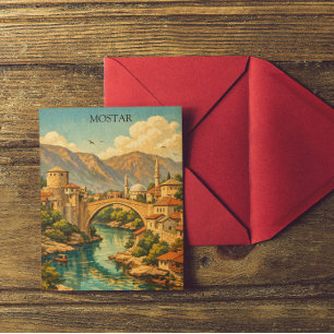 Vintage Mostar, Bosnia Stari Most Bridge Landmark Postcard