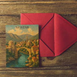 Vintage Mostar Bridge Bosnia Travel Postcard