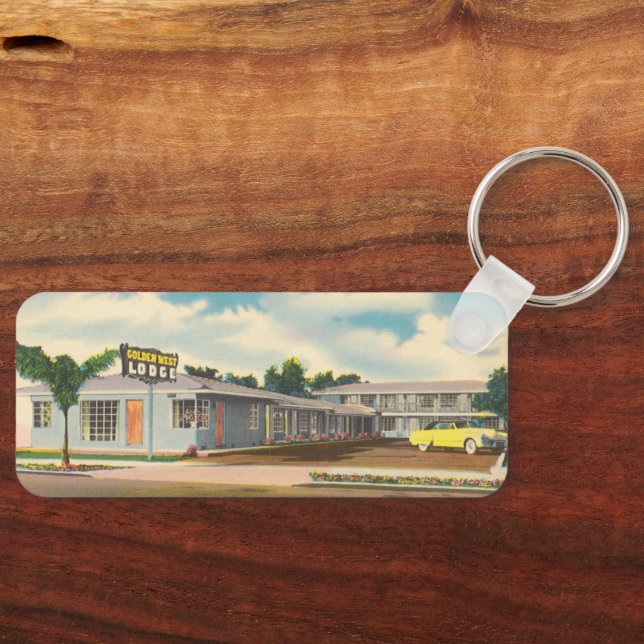 Vintage Motel, Golden West Lodge Hotel with Palms Keychain (Front)