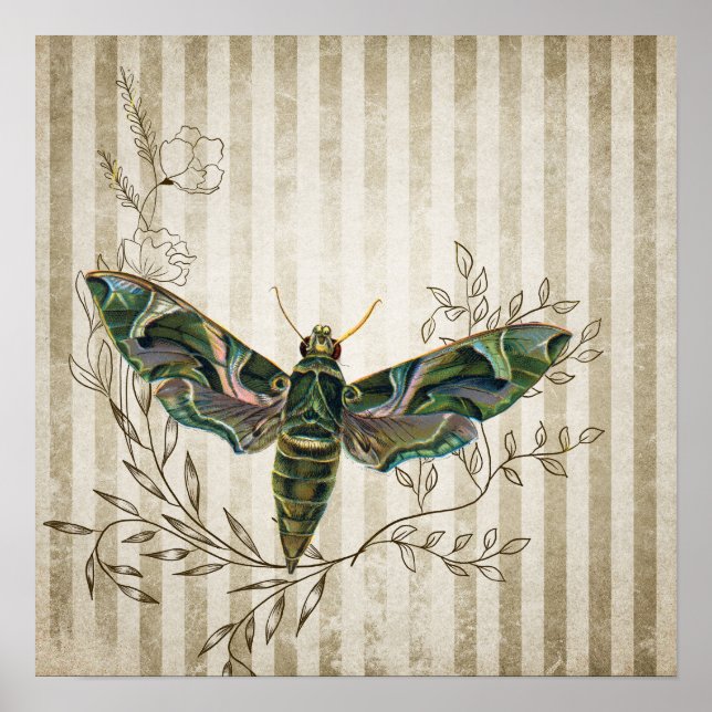 Vintage Moth and Floral Square Poster (Front)