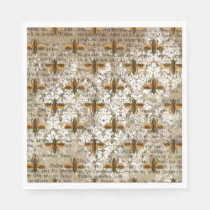 Vintage Moth and Newsprint Collage Napkins