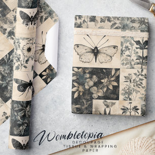Vintage Moth & Botanical Grunge Halloween Collage Wrapping Paper
