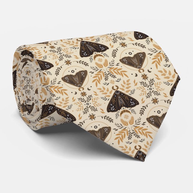 Vintage Moth Butterfly Pattern Neck Tie (Rolled)