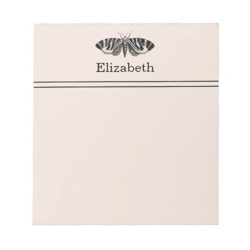 Vintage Moth Elegant Black and Buff with Name Notepad