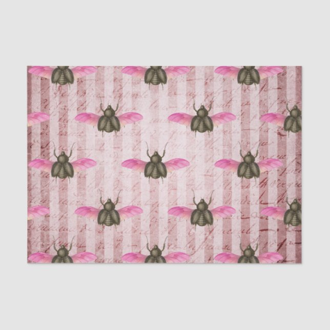 Vintage Moth Striped  Tissue Paper (Front)