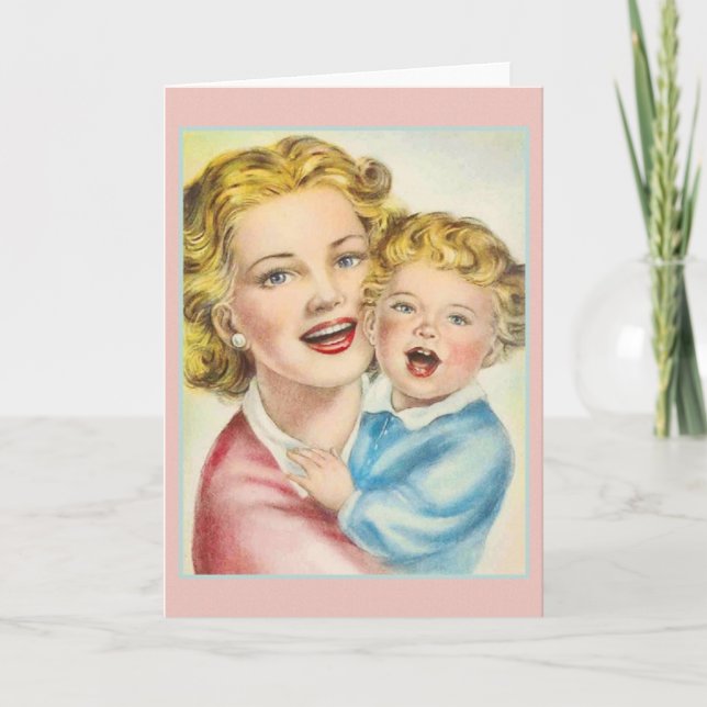 Vintage Mother And Baby Note Card (Front)