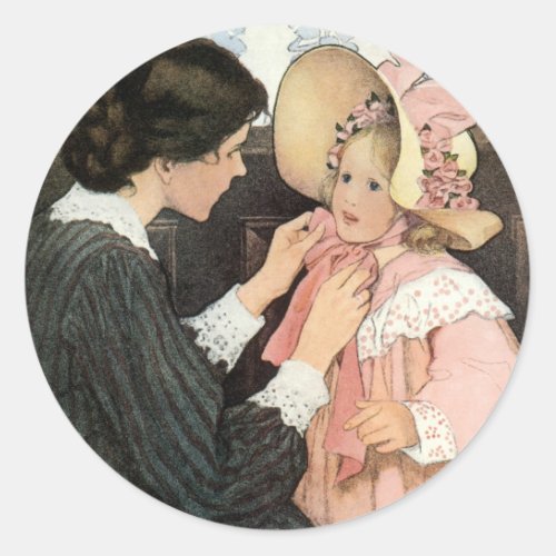 Vintage Mother and Child by Jessie Willcox Smith Classic Round Sticker