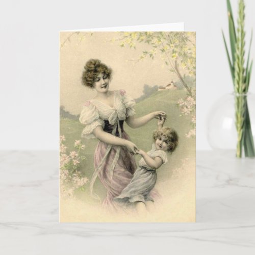 Vintage Mother and Child Dancing Holiday Card