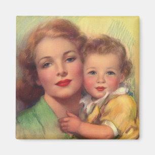 Vintage Mother and Child Family Portrait Magnet