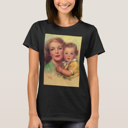Vintage Mother and Child Family Portrait T_Shirt