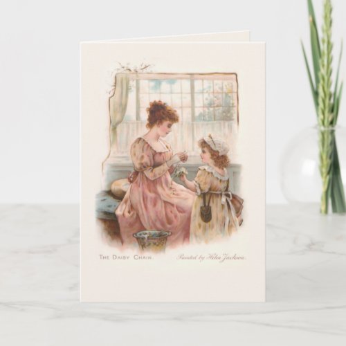 Vintage Mother and Child Making Daisy Chains Card