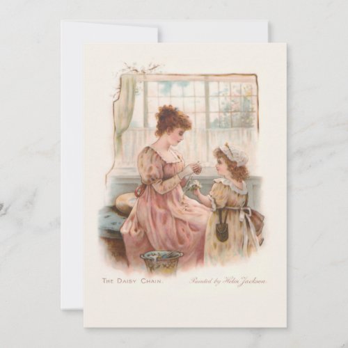 Vintage Mother and Child Making Daisy Chains Holiday Card
