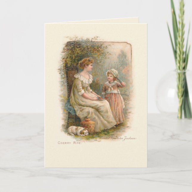 Vintage Mother and Child Picking Cherries Card (Front)