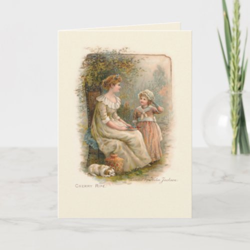 Vintage Mother and Child Picking Cherries Card