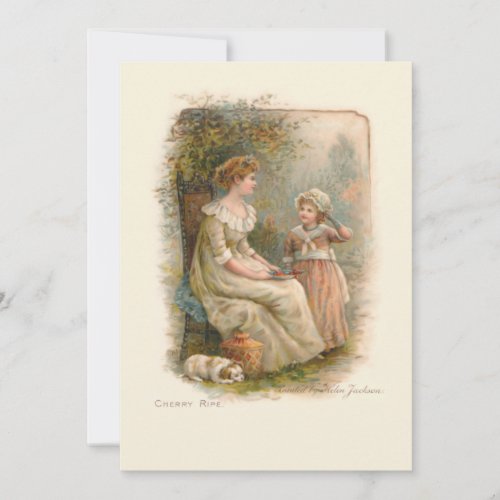 Vintage Mother and Child Picking Cherries Holiday Card